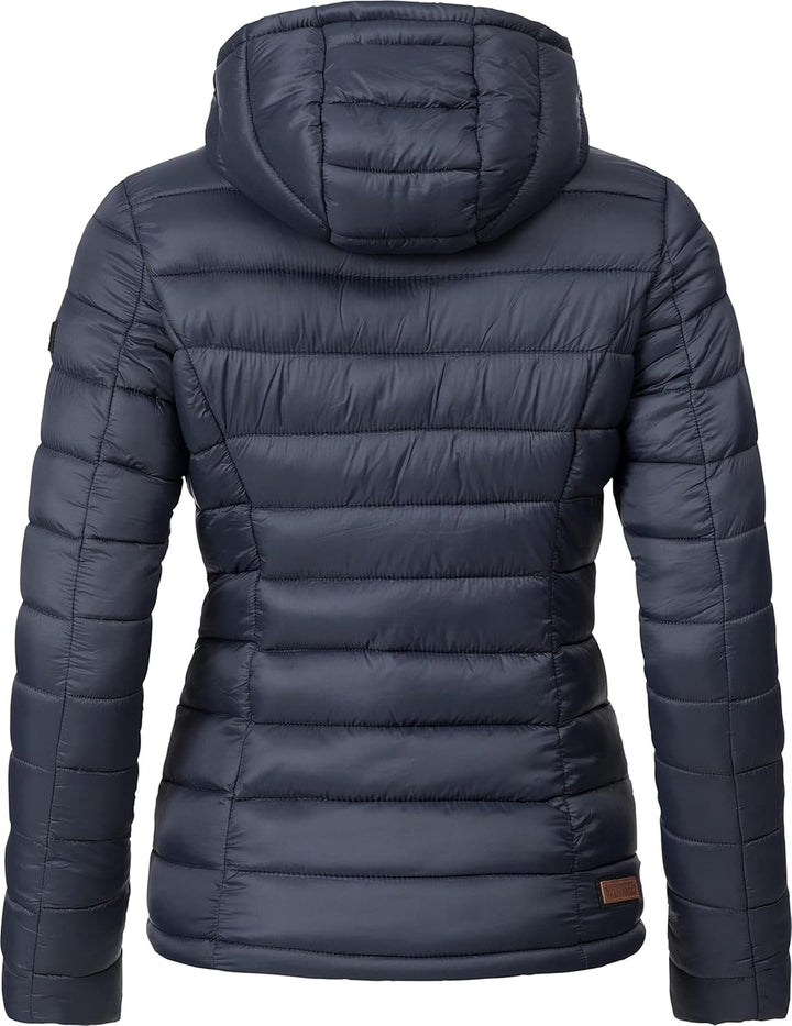MARIKOO Damen Übergangsjacke leichte Steppjacke kurz mit Kapuze Lucy XS-3XL XXL Blau, XXL Blau