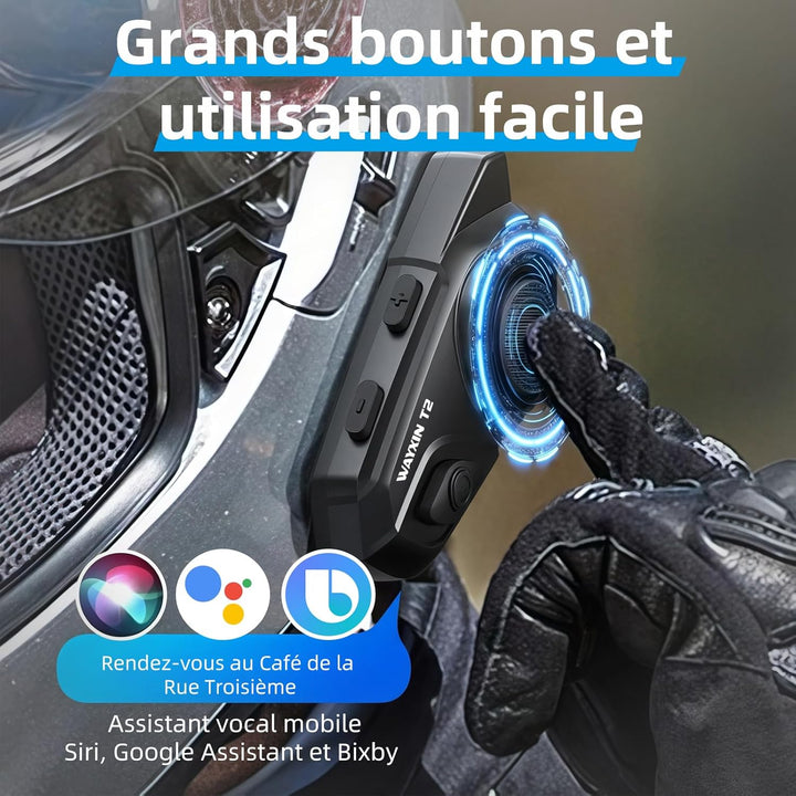 WAYXIN T2 Motorrad Headset mit Gegensprechanlage,Helm Kommunikationssystem für 2 Personen in Reichwe