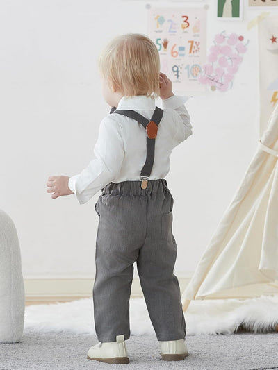 Baby Jungen Anzug Bekleidungssets Kleid Strampler hosenträger Fliege Krawatte 4tlg Anzug Gentleman F