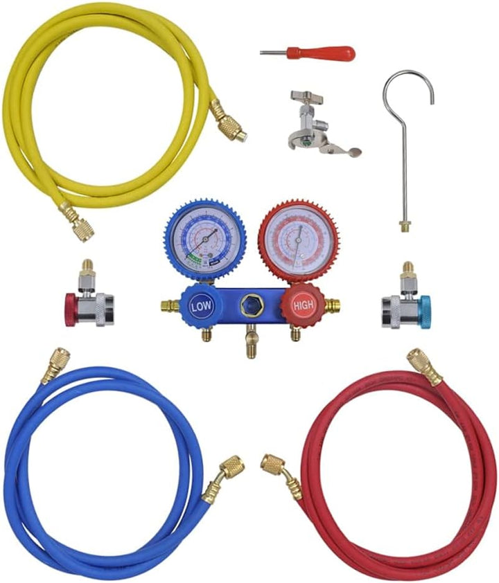 vidaXL Vakuumpumpe Einstufig mit 2-Wege-Verteiler-Manometer Set