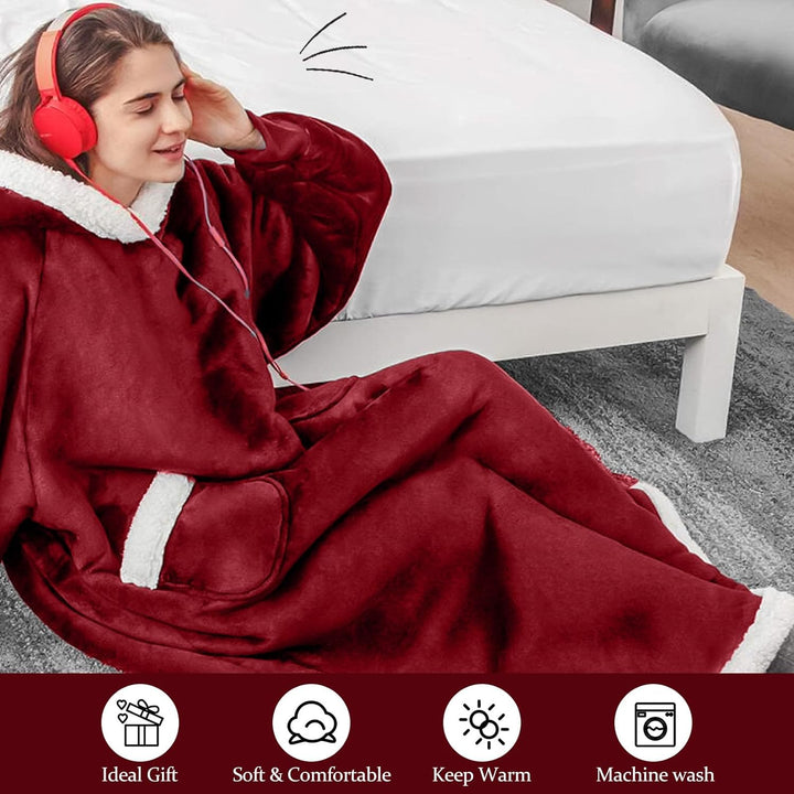 Decke mit Ärmeln und Kapuze Hoodie Decke Erwachsene Ärmeldecke Weich Warm Kuscheldecke mit Ärmeln (R