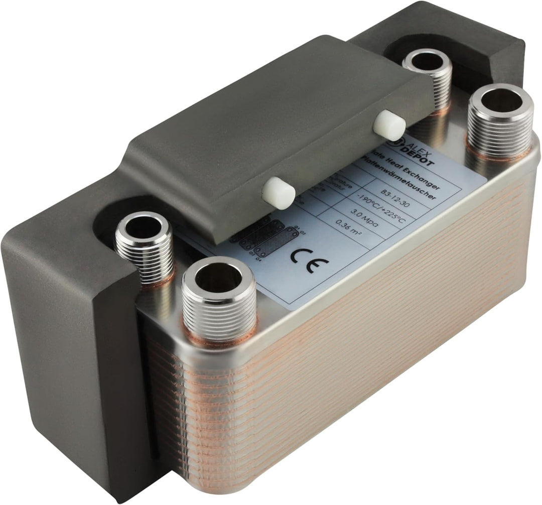 Edelstahl Plattenwärmetauscher + Isolation B3-12-30 mit 2x1/2 & 2x3/4 Zoll Anschl. 65kW Heizung Sola