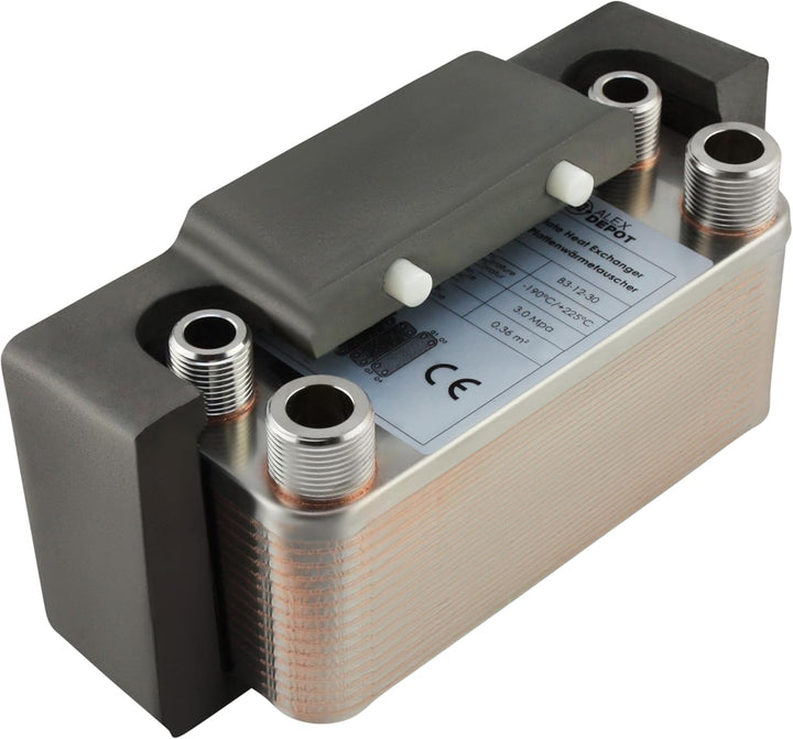 Edelstahl Plattenwärmetauscher + Isolation B3-12-30 mit 2x1/2 & 2x3/4 Zoll Anschl. 65kW Heizung Sola