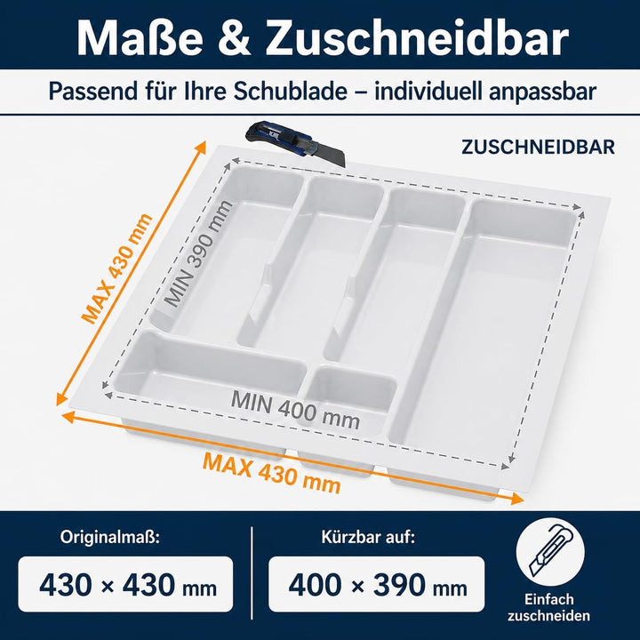 ALUSFERA Besteckkasten für Schubladen 50cm - Besteckeinsatz - Praktisch Schubladen Ordnungssystem -