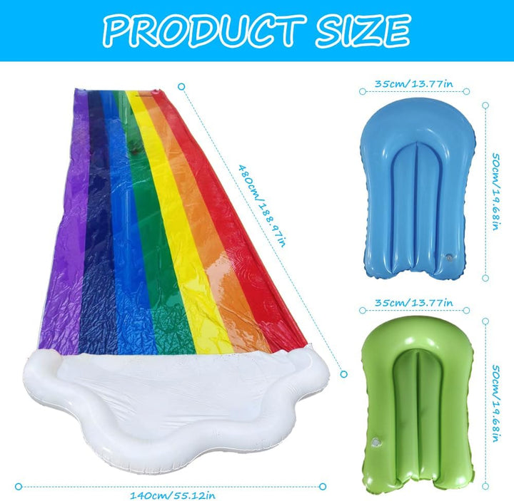 480x140 cm Wasserrutsche Garten für Kinder, Doppelte Wasserrutschmatte mit Bodyboards, Wasserrutsche