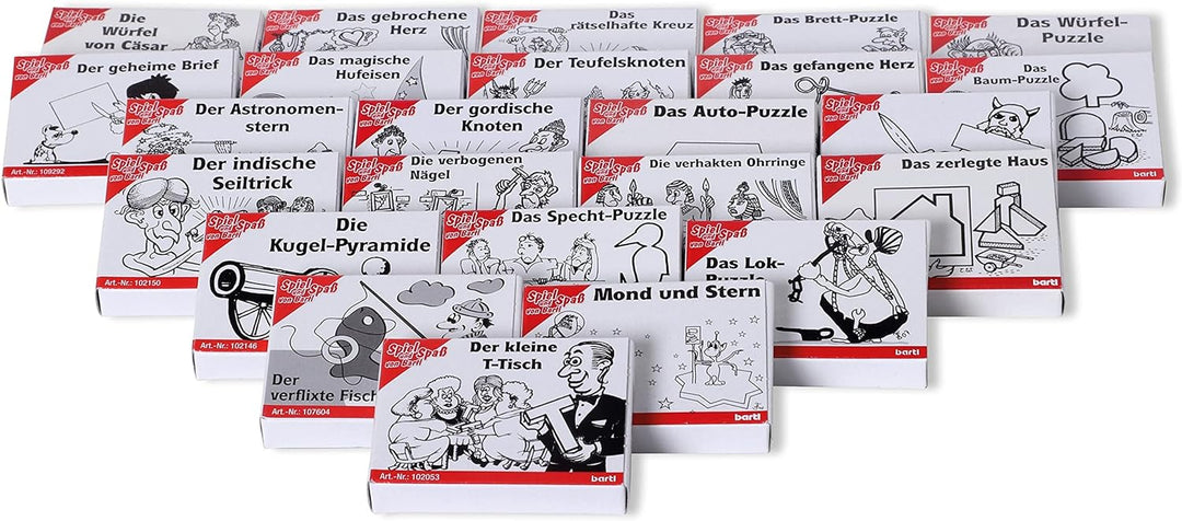 Bartl 112394 Knobelspiele Set aus Holz 24 Mini-Puzzles, Perfekte Adventskalenderfüllung für Puzzlefr