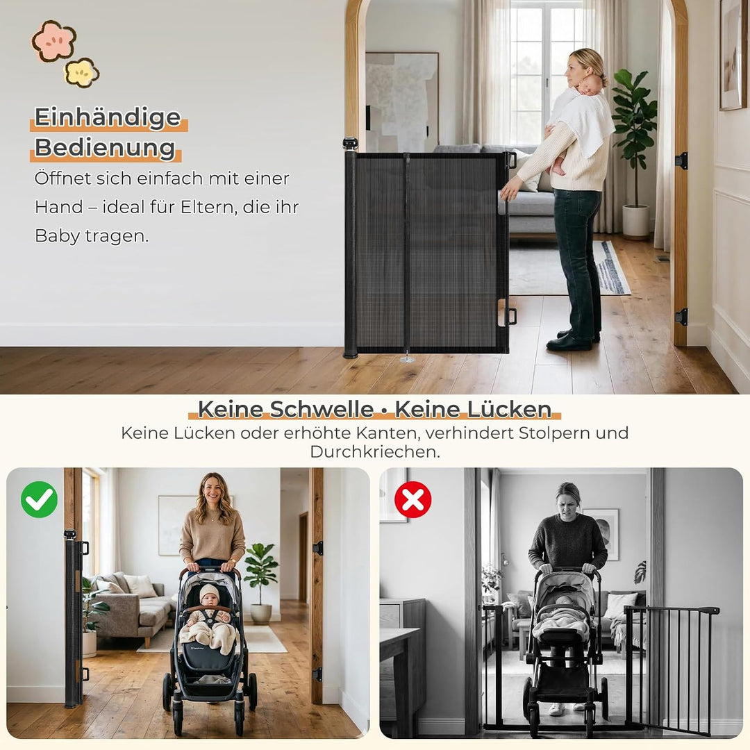 Ycozy Treppenschutzgitter Türschutzgitter Ausziehbar mit Stützstangen Treppenschutzrollo Türgitter B