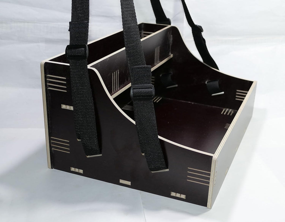 Holz Bauchladen schwarz/braun mit Oberlade 2 Gurte JGA Fete Catering 42 cm x 30 cm mit schwarzem Tra