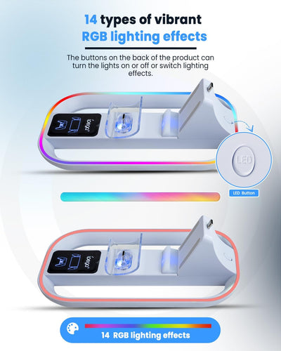 Ladestation für PS Portal und PS5 Controller,Tragbares Ladegerät mit RGB 14 Lichteffekt für PS Porta