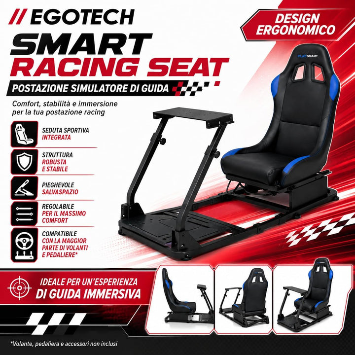 EGOTECH Smart Racing Seat Fahrsimulator mit eingebautem Sitz, zusammenklappbar, Fahrsimulator für Re
