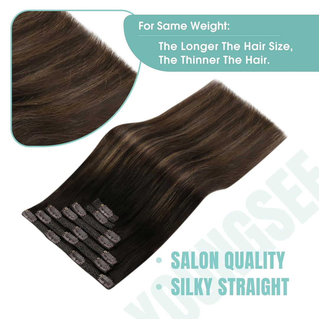 YoungSee Clip in Extensions Echthaar Ombre Clip in Extensions Ombre Braun mit Mittelbraun Remy Echth