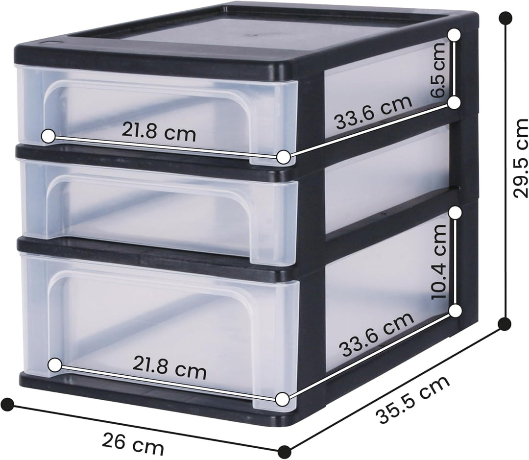 Iris Ohyama, Schubladenschrank, Schubladencontainer, 3 Schubladen (2 x 4L + 1 x 7L), Format A4, durc