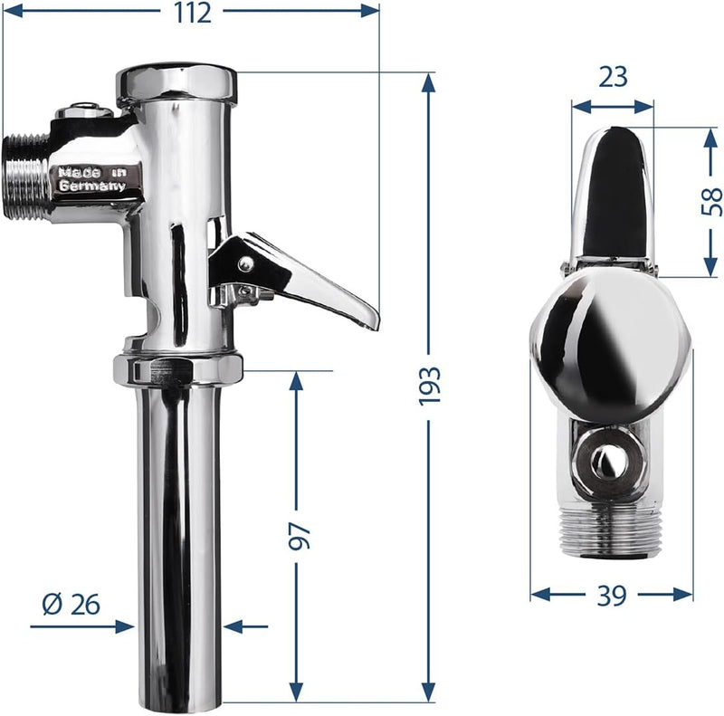 Sanitop-Wingenroth Wassersparender Druckspüler Nil D 69 | Für Flach- und Tiefspül-WCs | DN20 3/4 Zol