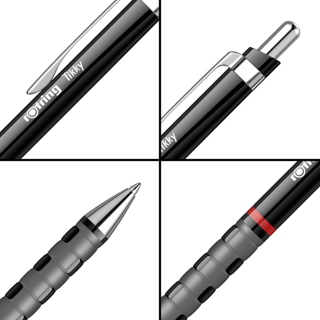 rOtring Tikky-Kugelschreiber | blaue Tinte | mittlere Spitze (1,0 mm) | Schwarzer Schaft | federleic