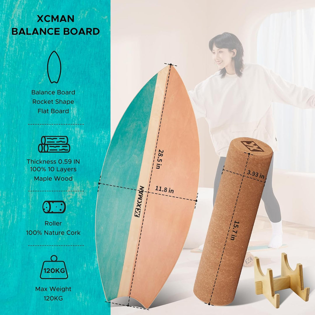 XCMAN Surf Balance Board Trainer Mit Rolle - Stabilitätstrainer Für Erwachsene Und Kinder, Zum Surfe