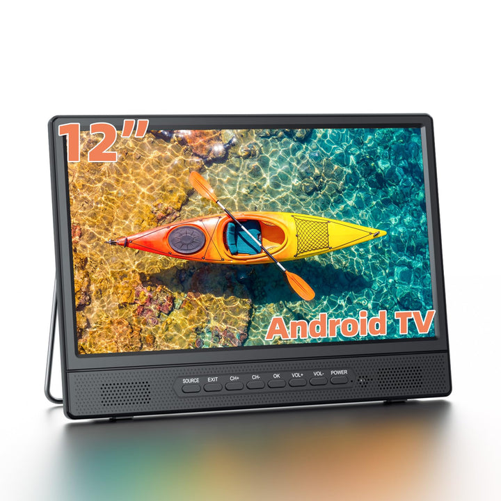 DESOBRY 12 Zoll Tragbarer Smart TV mit Android, Mini Fernseher für Küche, Caravan, Camping, HDMI USB