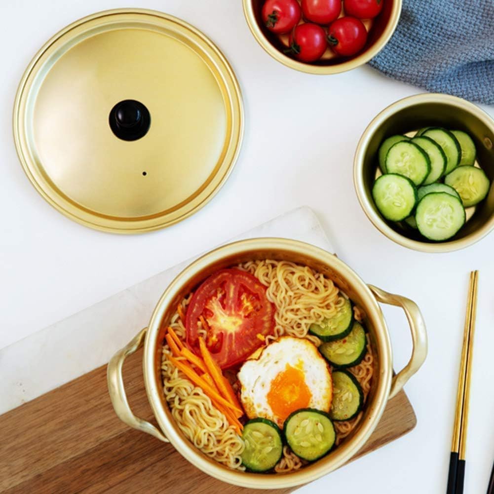Korea Nudeltopf, Gold Ramen Nudeltopf Koreanischer Ramyun Hot Pot Aluminiumlegierung Traditioneller