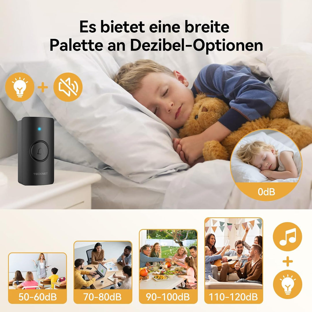 TECKNET Funkklingel,Funkklingel aussen wasserdicht IP65,Funk Klingel Kabellos 400m,Klingel Funk mit