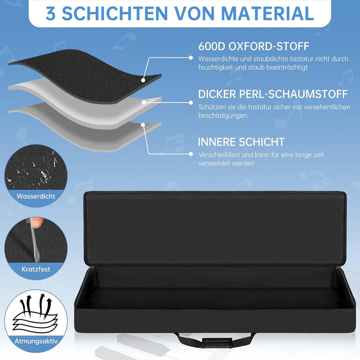 88 Keyboard Tasche Zwei Möglichkeiten Zum Tragen,136 x 18 x 34 cm Keyboard Piano Tasche,600D Waterpr