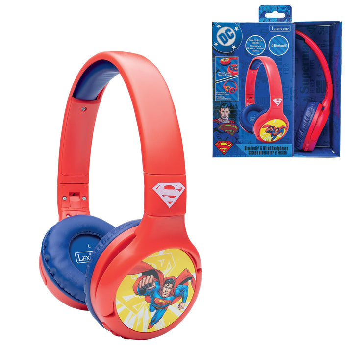 Lexibook - Superman - Kinderkopfhörer 2-in-1 Bluetooth und Kabel – Stereo, kabellos, mit Kabel, laut