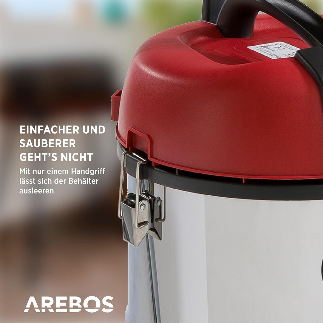 Arebos Industriestaubsauger 1800 W | Nass- &amp; Trockensauger | Aschesauger für Kamin &amp; Grill | Mehrzwe