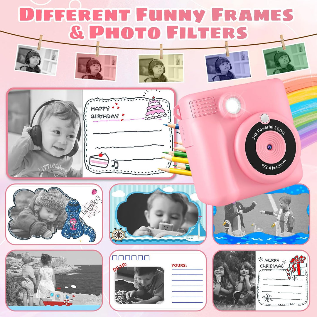 Kinderkamera, Sofortbildkamera Kinder,1080P 2.4 Zoll Bildschirm Digitalkamera Kinder mit 16x Digital