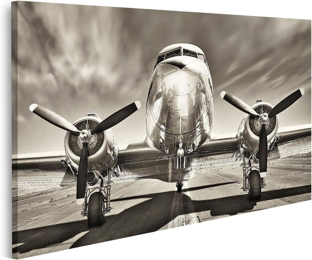 islandburner Bild auf Leinwand Retro Flugzeug Bilder Wandbilder Poster Leinwand 100x57cm, Leinwand 1