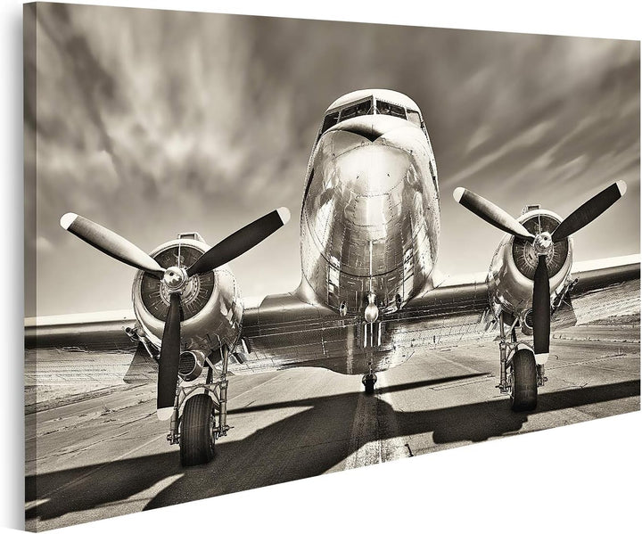 islandburner Bild auf Leinwand Retro Flugzeug Bilder Wandbilder Poster Leinwand 100x57cm, Leinwand 1