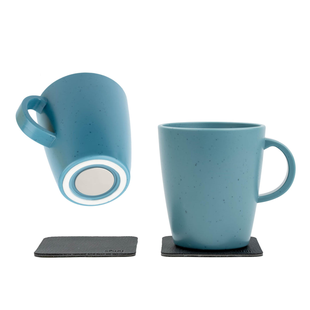 silwy® Magnet-Tassen-Set DOLOMIT | 2X Henkeltassen aus Kunststoff + 2X Metall-Nano-Gel-Pads | Magnet