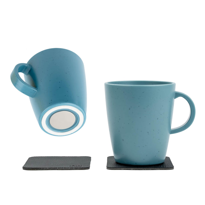 silwy® Magnet-Tassen-Set DOLOMIT | 2X Henkeltassen aus Kunststoff + 2X Metall-Nano-Gel-Pads | Magnet