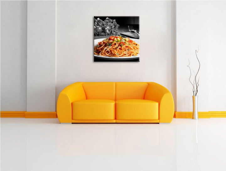 Pixxprint schmackhafte Spaghetti Italia als Leinwandbild Quadratisch/Grösse: 70x70 / Wandbild/Kunstd