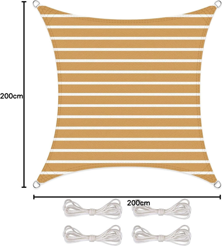 CelinaSun Sonnensegel inkl Befestigungsseile Basic Quadrat 2 x 2 m Streifen sandbeige weiss Sonnensc