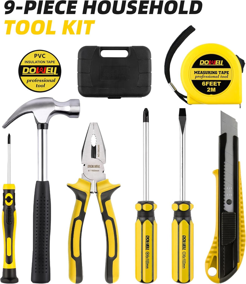 DOWELL Kleines Werkzeugset 9-teilig Hausbesitzer Allgemein Haushalt Kleines Handwerkzeug-Set mit Kun