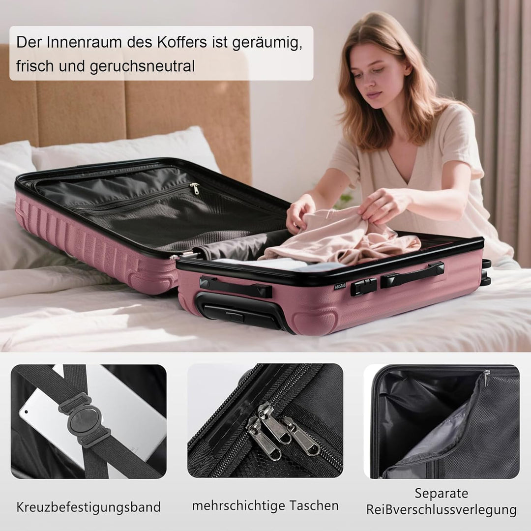 Koffer Trolley Mittelgross 66x45x27cm, Hartschalen Reisekoffer mit 4 Rollen & Zahlenschloss, leicht