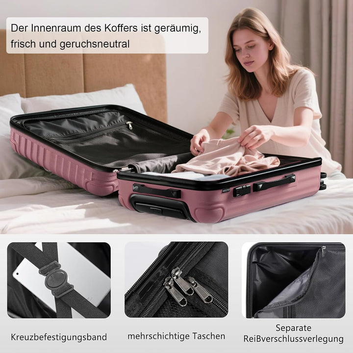 Koffer Trolley Mittelgross 66x45x27cm, Hartschalen Reisekoffer mit 4 Rollen & Zahlenschloss, leicht