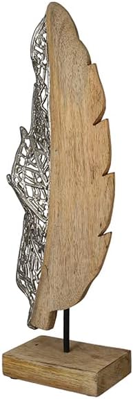 Casablanca Deko Skulptur XL Dekoration Blatt - Natur Silber Farben - Höhe 52 cm