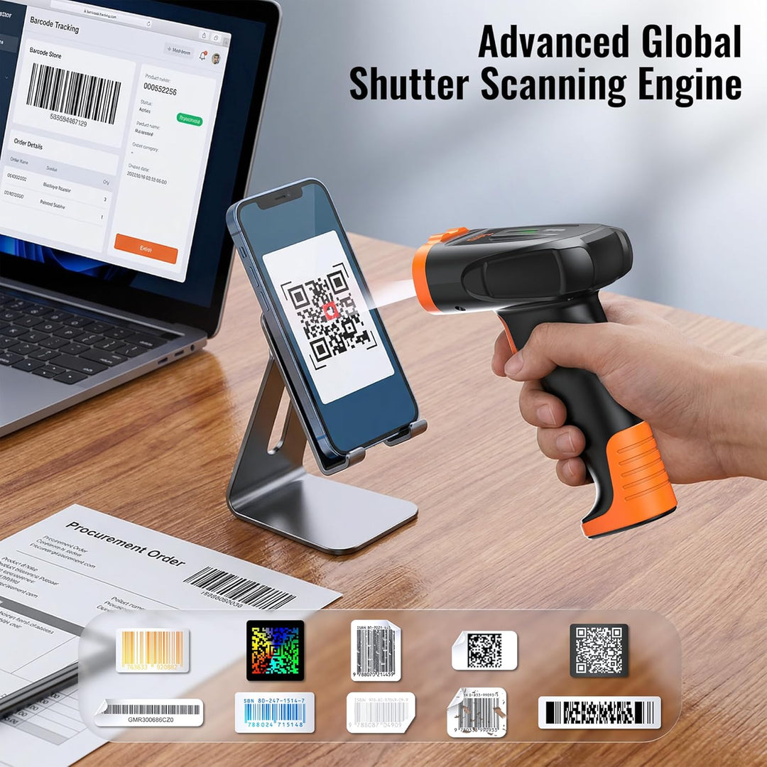 Tera 1D 2D QR Barcode Scanner Kabellos mit Bluetooth: 2200 mAh Lithium-Polymer Akku 2.4G Wireless &