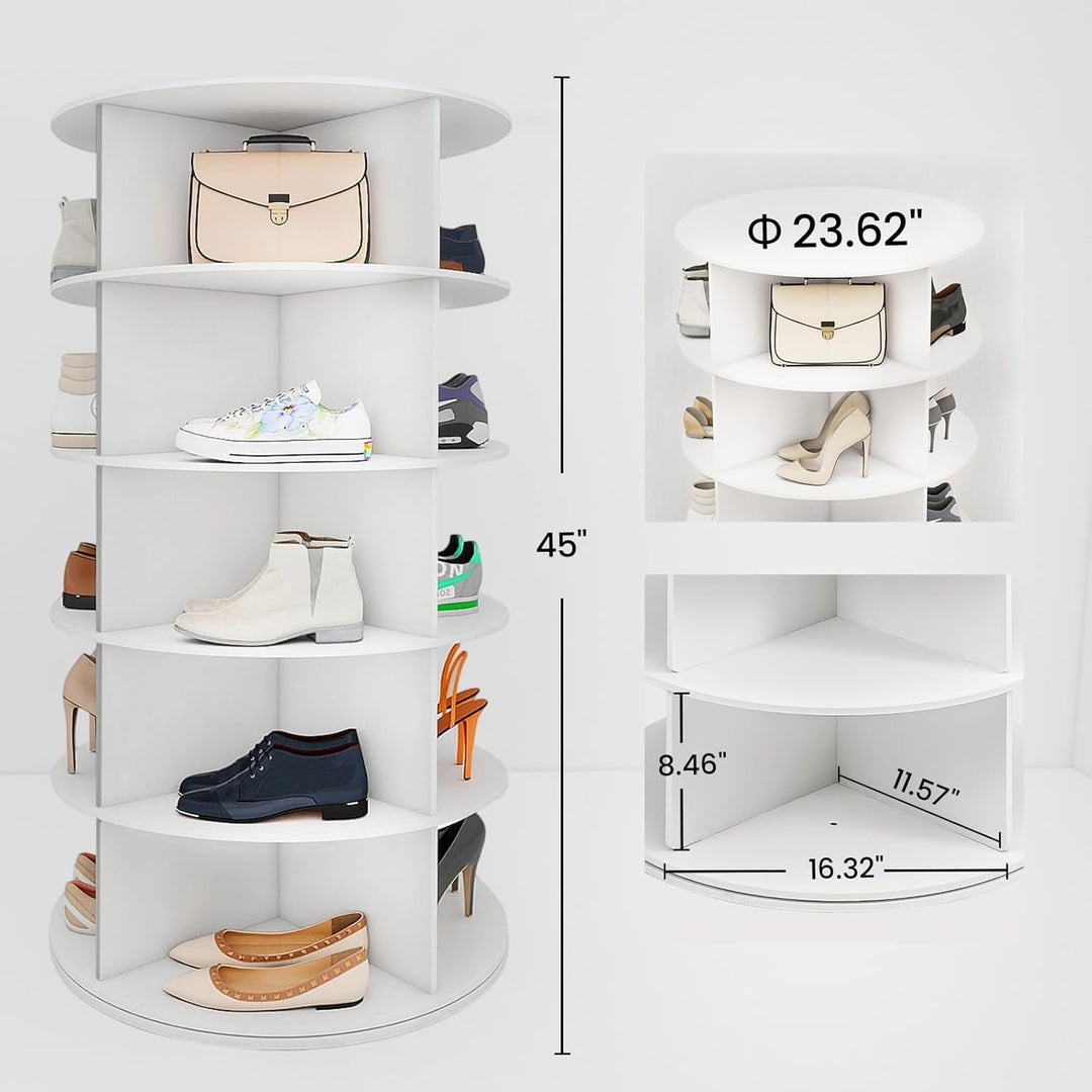 5 Tier Drehbarer Schuhregal 360° drehbares Display weisser Lazy Susan-Organizer Shoe Rack Tower 20 P