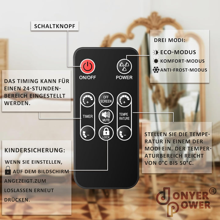 DONYER POWER 2500W Konvektor-Heizung, ultra-dünne Wandmontage oder freistehend, 24H Timer-Fernbedien