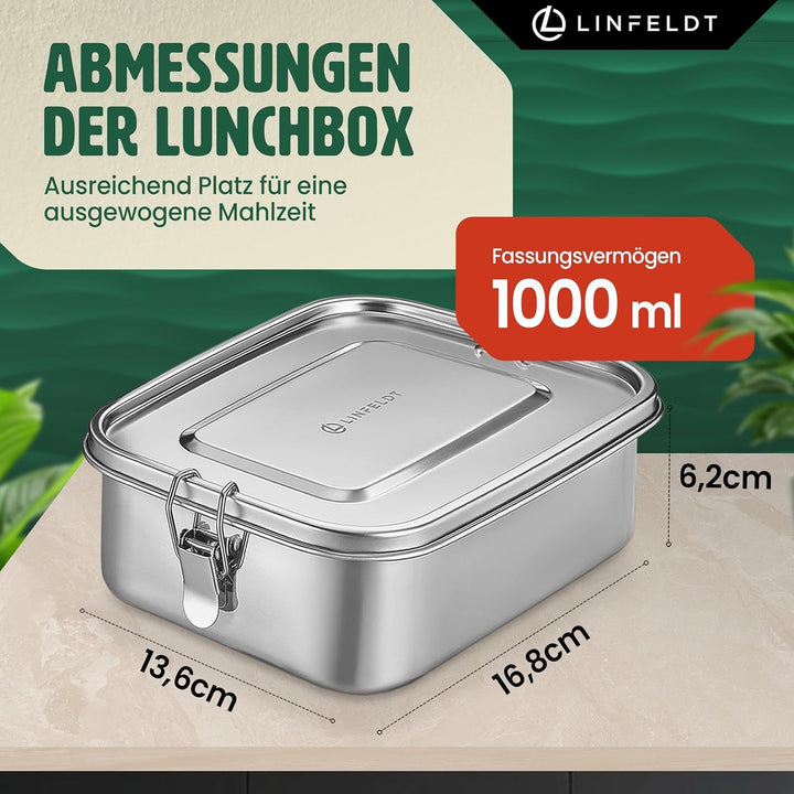 LINFELDT® Brotdose Edelstahl mit Fächern 1000ML - TOP EDELSTAHL BROTDOSE | Lunchbox Edelstahl - Brot