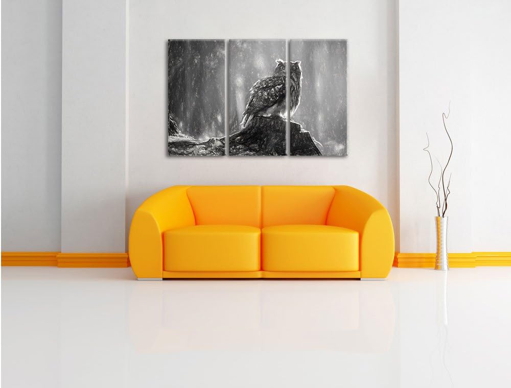 Pixxprint Eule auf dem Baumstamm als Leinwandbild/Grösse: 3 Teilig (120x80 cm) cm/Wandbild/Kunstdruc