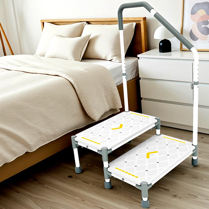 Tritthocker 55cm Trittfläche–Armlehnen höhenverstellbar,bis 225 kg,Nachtleuchtstreifen,rutschfest–Fü