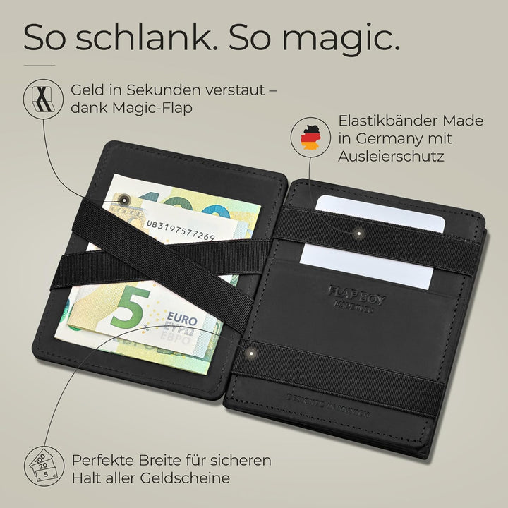 Jaimie Jacobs Flap Boy AirTag Edition Magic Wallet mit Münzfach Echtleder (Büffelleder Schwarz), B&#