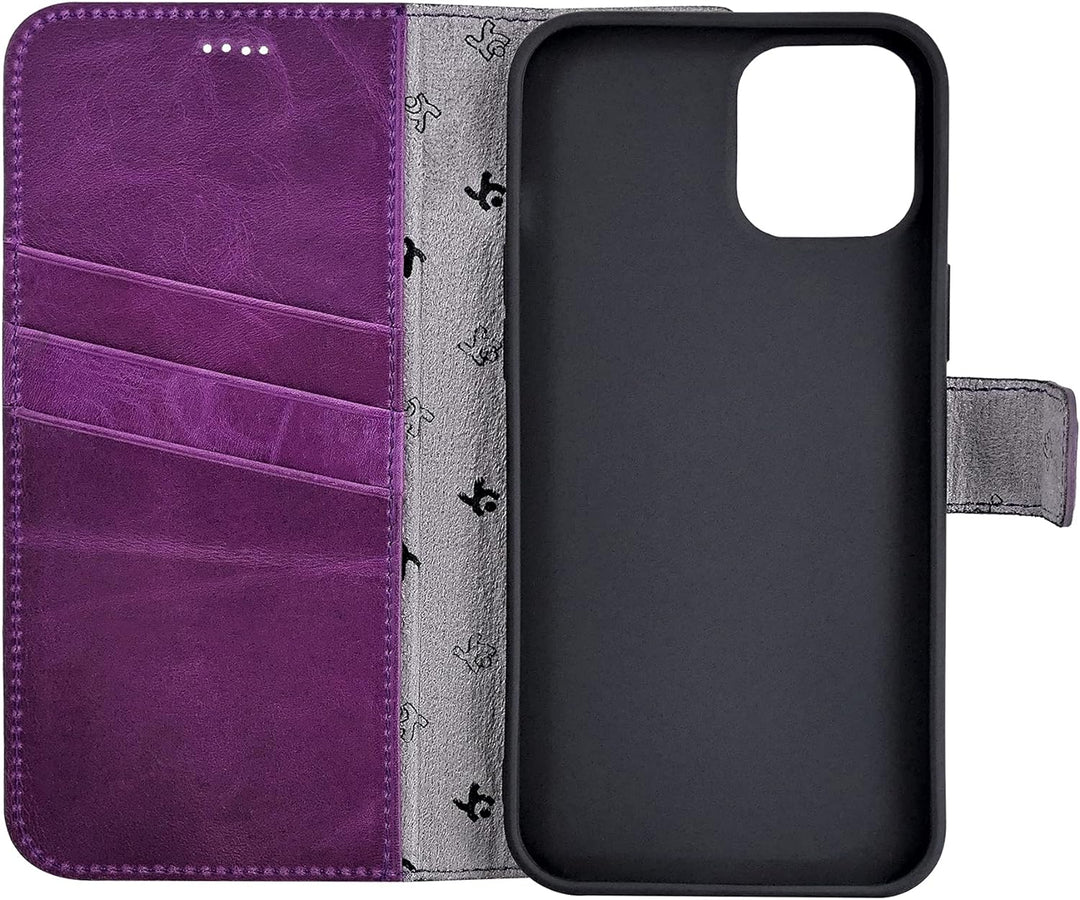 Suncase Book-Style Hülle kompatibel mit iPhone 12 (6.1") Leder Tasche (Slim-Fit) Lederhülle Handytas