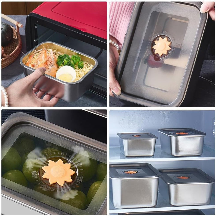 3er Frischhaltedosen Edelstahl Frischhalteboxen mit Deckel | Vorratsdosen Boxen Gefrierdosen Prep Bo