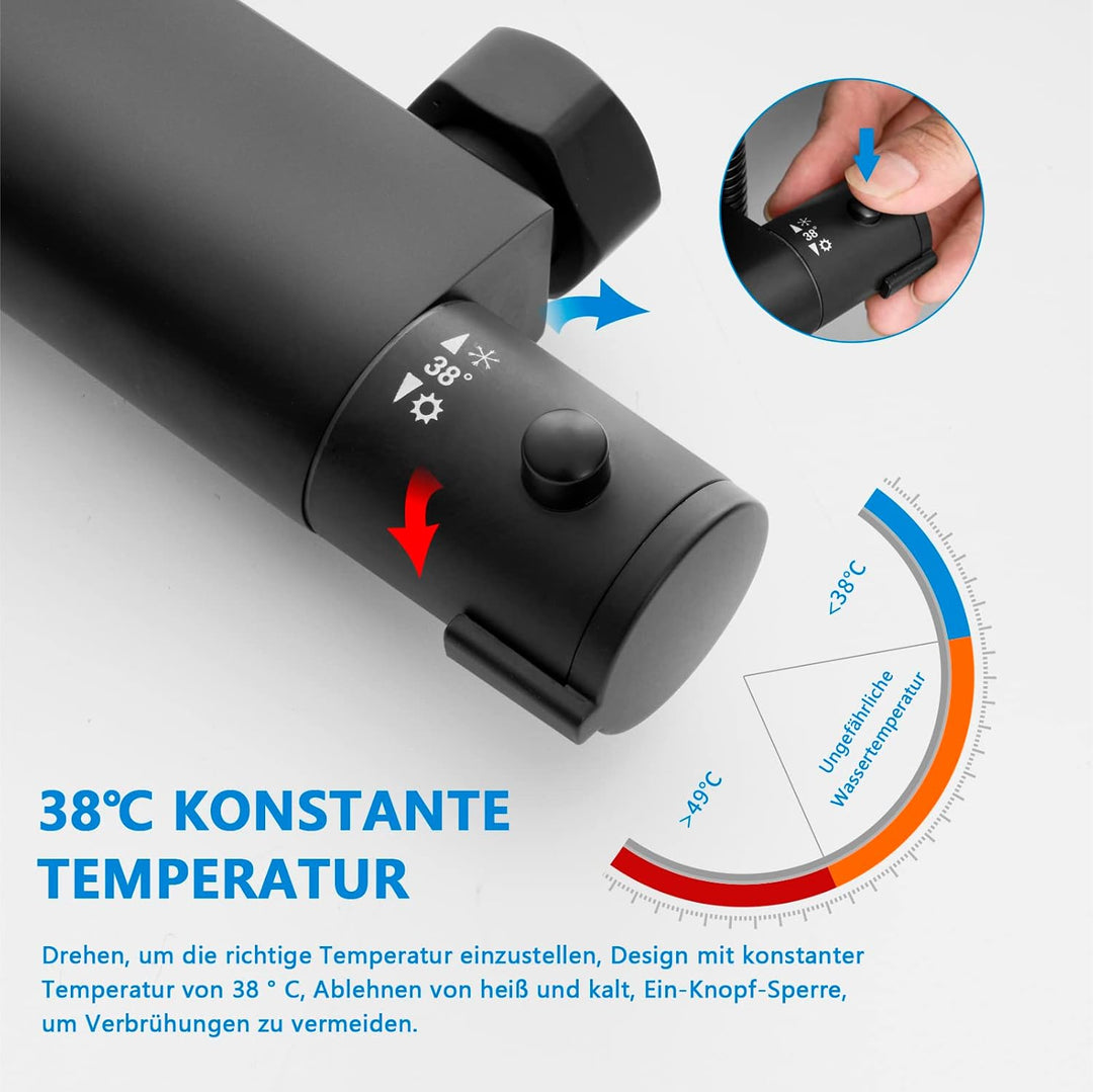 KOMIRO Duschsystem mit thermostat, Duschsystem Schwarz, Duscharmatur mit Thermostat, Duschsäule Höhe