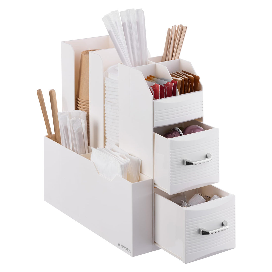 Navaris Kaffee und Tee Organizer Set - Aufbewahrungsbox Kaffeezubehör Zuckersticks Kaffeesahne - Tee