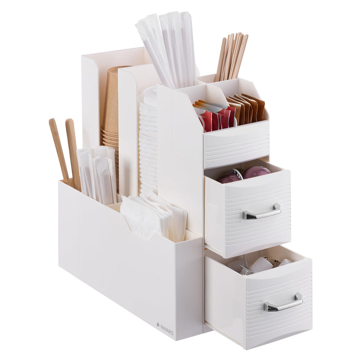 Navaris Kaffee und Tee Organizer Set - Aufbewahrungsbox Kaffeezubehör Zuckersticks Kaffeesahne - Tee