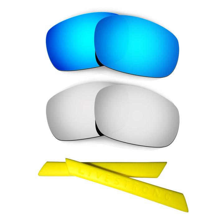 HKUCO Blue/Titanium Polarized Replacement Lenses plus Yellow Earsocks Rubber Kit For Oakley Racing J