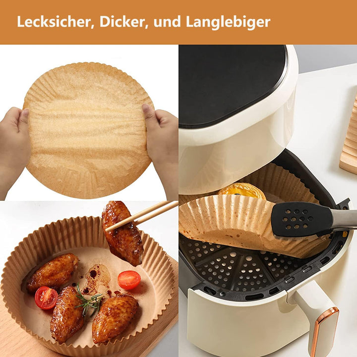 HONYAO Backpapier für Heissluftfritteuse XXL 6,2-8 L, Rund 23 cm 100 Stück Pergamentpapier Airfryer
